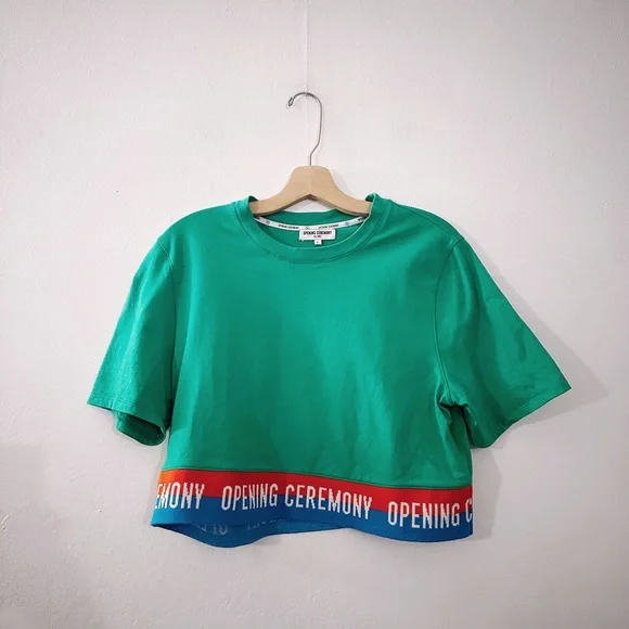 Opening Ceremony Cropped Banded Tshirt Top Kelly Green - Picture 8 of 8